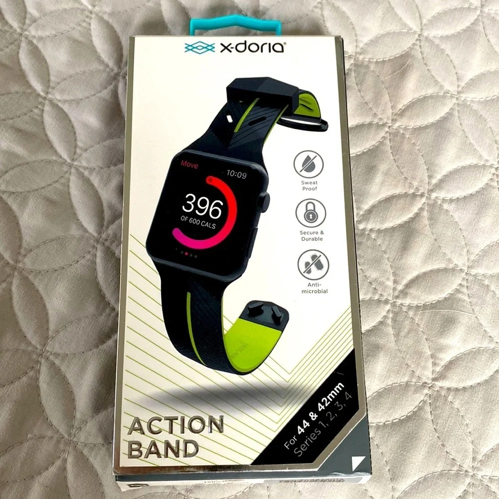 X-Doria Action Band for Apple Watch 42 MM Series 1,2,3 And 4 Black and Green